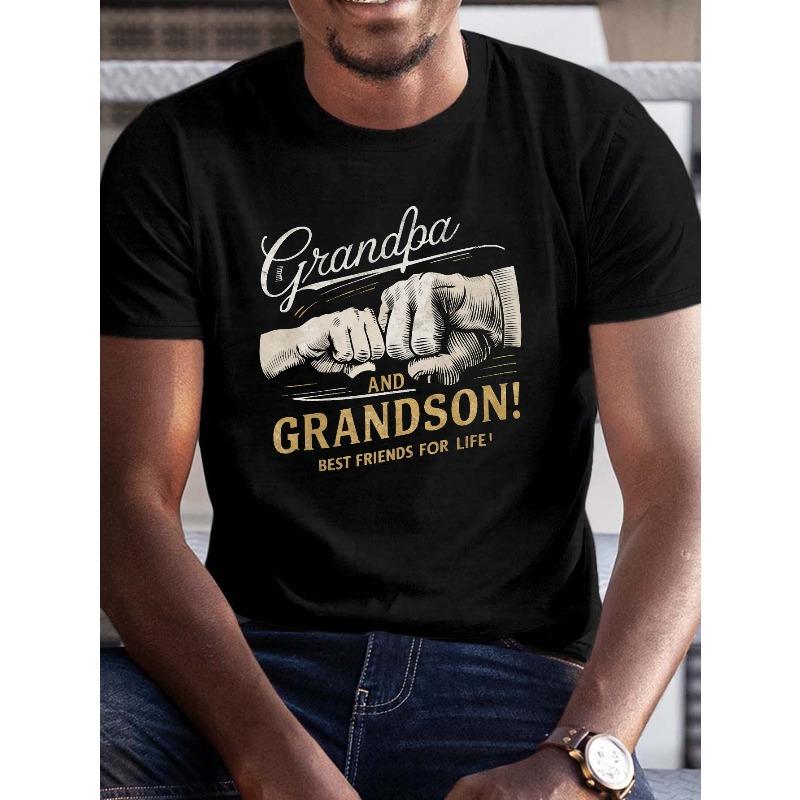 European Sizes Big & Tall Men's Summer T-Shirt - Grandpa & Grandson Bond Graphic, Casual Short Sleeve Tee, Breathable Polyester, Machine Washable