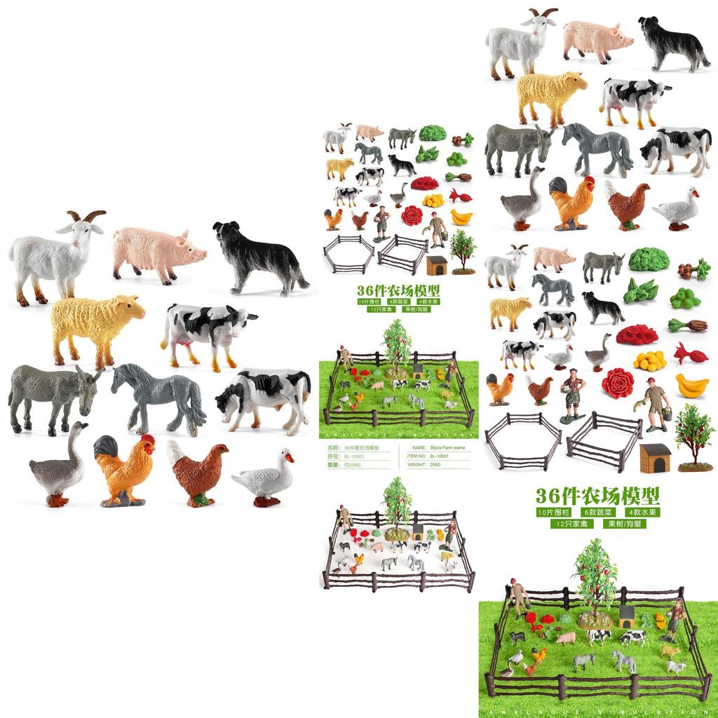 Authentic Plastic Farm Scene Animal Figurines Set With 36 Pieces For Creative Play