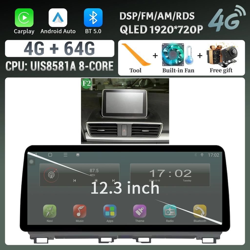 12.3"Car Radio Multimedia GPS For Mazda 3 Axela BM 2013-2017 Android 14 Navigation Wireless BT Carplay Head Unit Screen Stereo