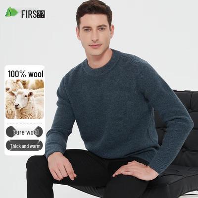 Shanshan Men's 100% Wool Thickened Round Neck Pullover Sweater