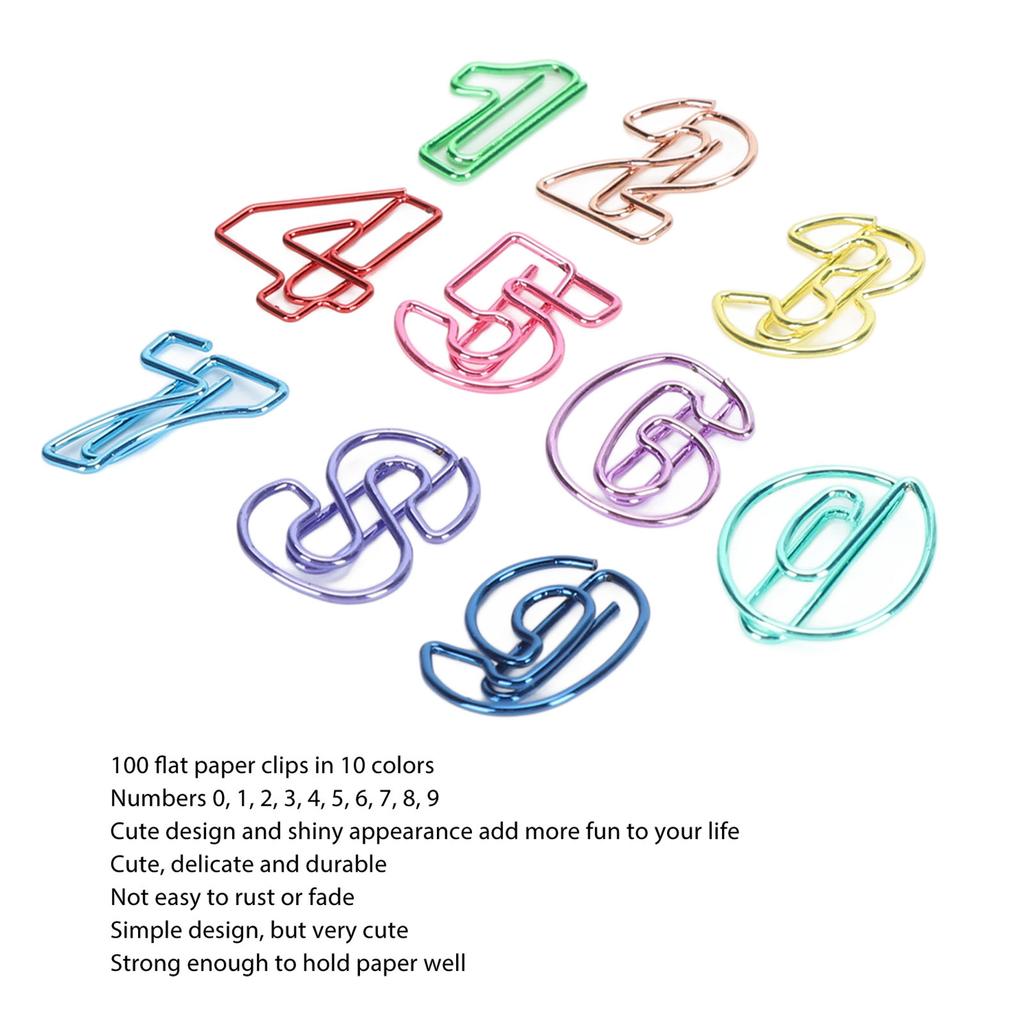 10pcs Electroplated Number Shaped Paper Clips Multicolor Creative Paper Clips  Office Stationery