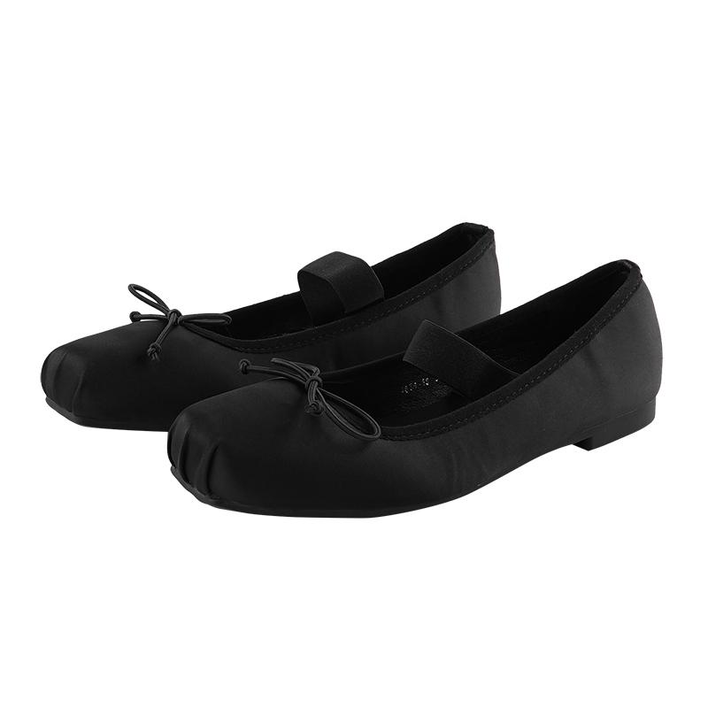 French Retro Ballet Shoes Women 'S Summer Soft Satin Square Toe Flat Shoes Temperament Does Not Wear Feet