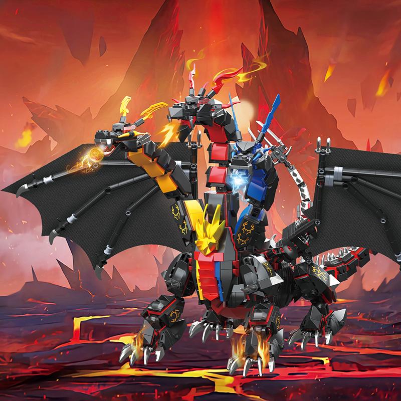 Créatif 1400 PCS Personnage de Jeu Hydreigon Dragon Blocs de Construction Trois Éléments Dragon Briques d'Assemblage Jouets Cadeau Pour Adolescents