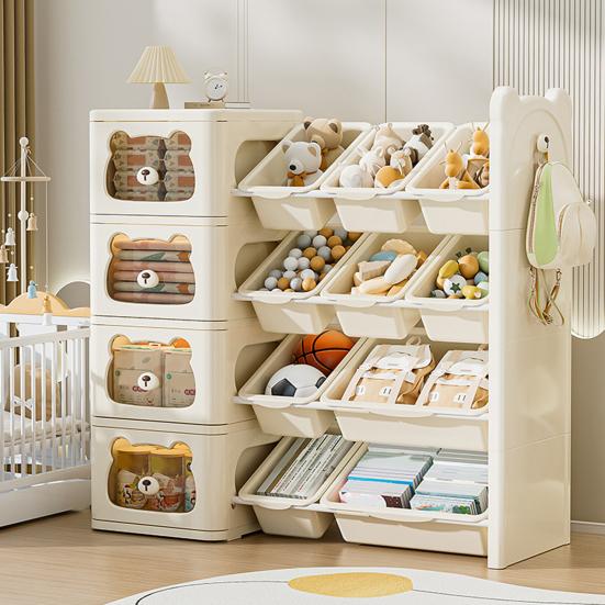 Toy Storage Organizer Toy Storage Boxes with Multi-Box Shelf Nursery Storage Bins And Bookshelf with Hook for Kids Bedroom Playroom