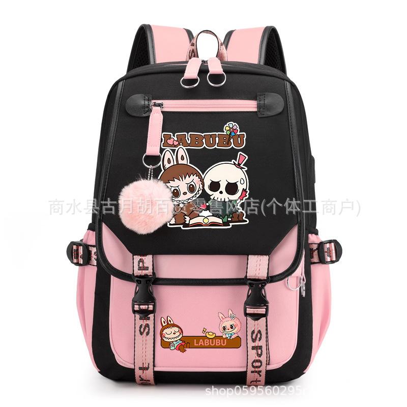 School Bag Printed Backpack USB Port Anime Cartoon Student Large Capacity Canvas Bag
