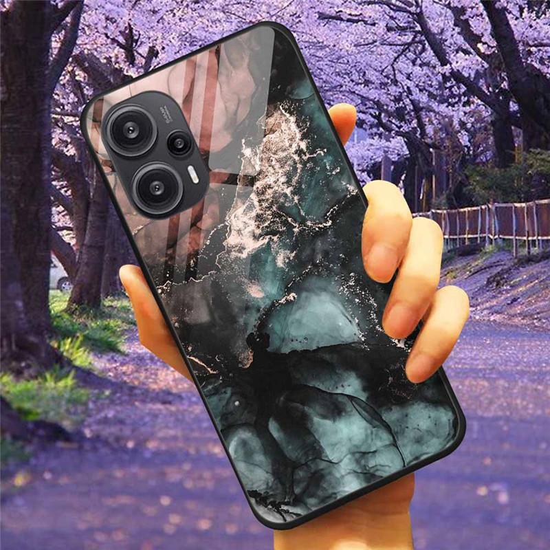 For Xiaomi Poco F5 5G / F5Pro Case Tempered Glass Lake Moon Hard Phone Cover for POCO F5 Pro Capas Funda on PocoF5 Luxury Coque