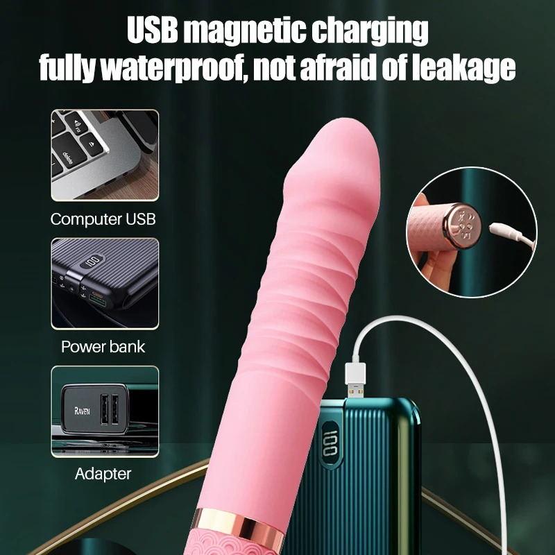 Teleskop-Dildo-Vibrator für Frauen, stoßender Penis, G-Punkt-Stimulation der Klitoris, realistischer Penis, Hand-Sexspielzeug