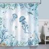 Nautical Theme Jellyfish Ocean Blue World Underwater Coral Shower Curtain Polyester Washable Shower Curtain With 12 Hooks