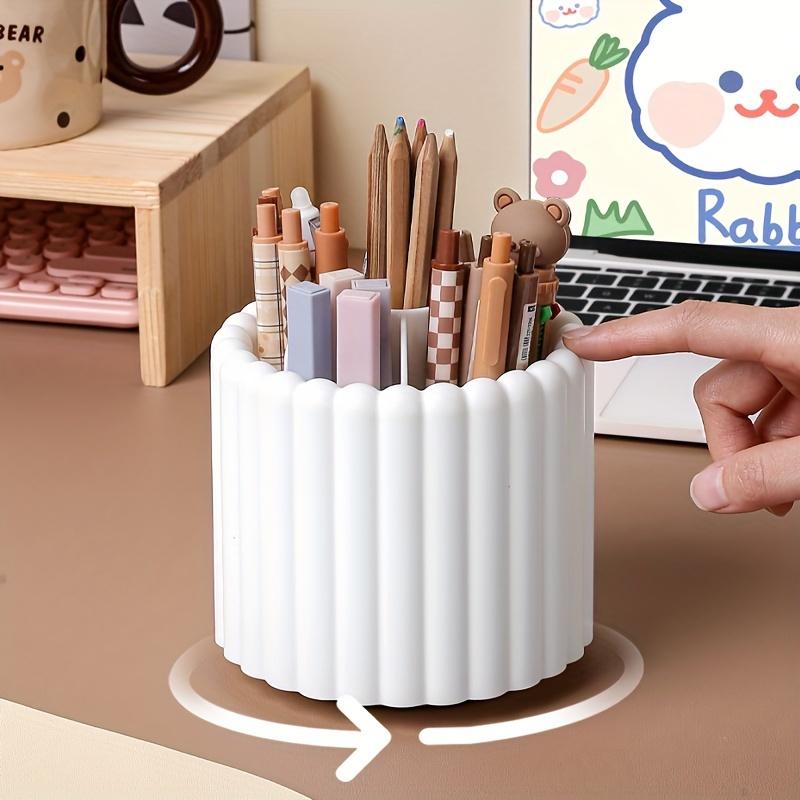 1pc 360° Rotating Desk Organizer,Plastic Pencil Holder, Multi-Functional Office Supplies Storage for Makeup Brushes and Lipsticks, Home and School Use