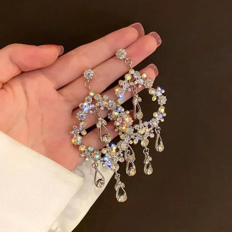 Bling Fashion Hollow Drop Silver Needle Earrings Temperament Tassel Long Personality Irregular Earrings Accessories for Women