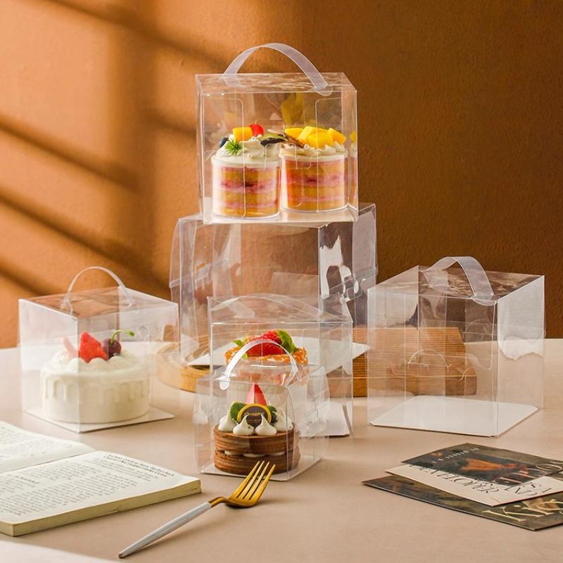 Hochtransparente integrierte Hand-Kuchenbox, Mehrere Spezifikationen optional, Puffpapier-Muffin-Verpackungsbox, Ausgebackene Dessert-Präsentations-Geschenkbox