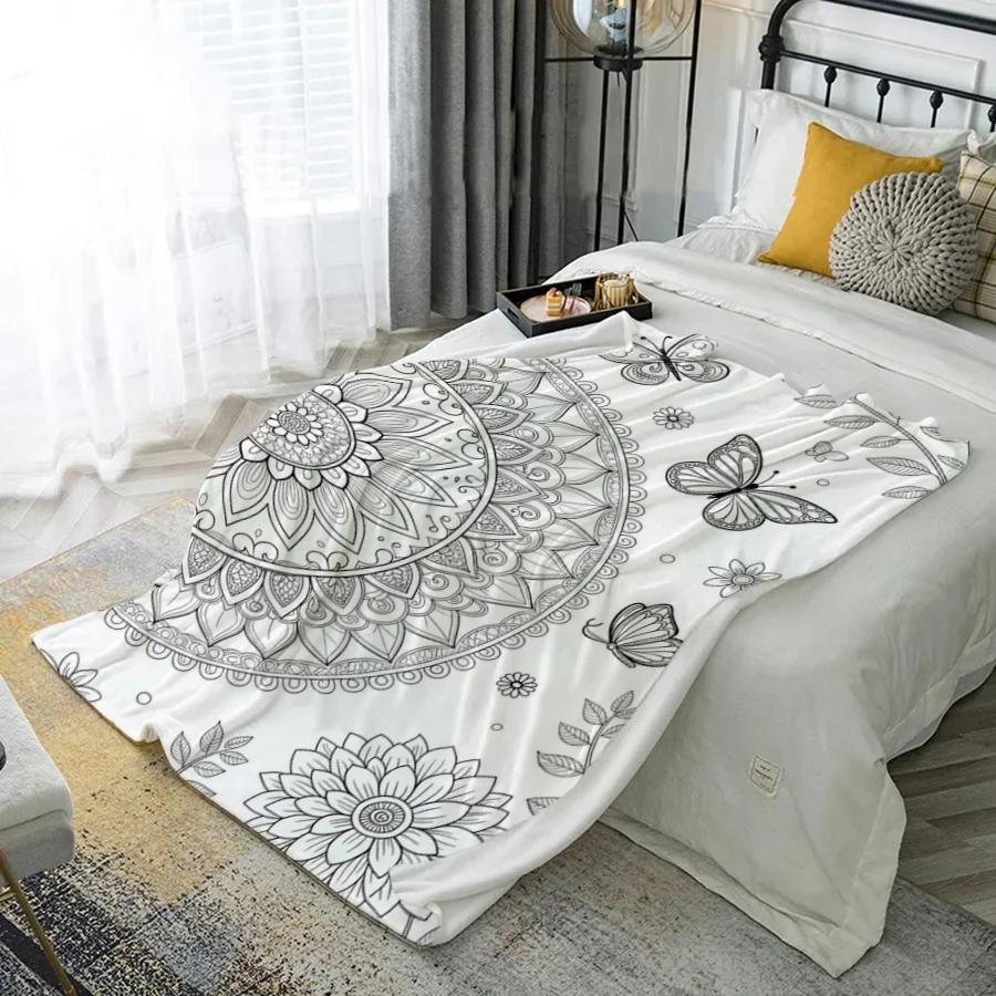 Mandala Pattern Blanket Microfiber Flannel Cover Blanket Bedroom Living Room Sofa Soft And Comfortable Home Decoration
