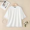 ZANZEA Women Round Neck Short Sleeve Ruffled Patchwork Solid Color Casual Blouse