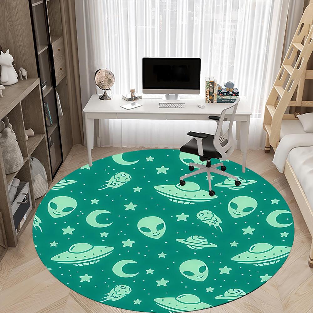 1pc Alien Spaceship Office Round Area Rug, Indoor Mat Suitable For Office, Under Office Chairs Bedroom Living Room Home Decor, Room Deco
