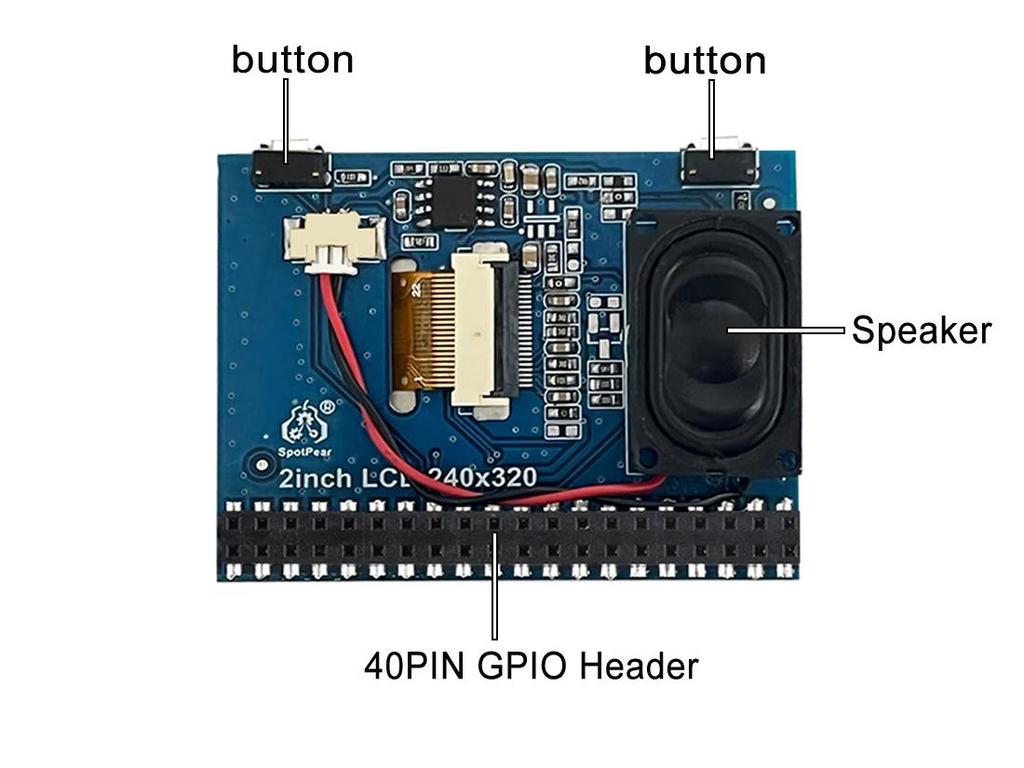 Raspberry Pi 2" IPS 240x320 LCD Display with GPIO Interface and Built-in Speaker