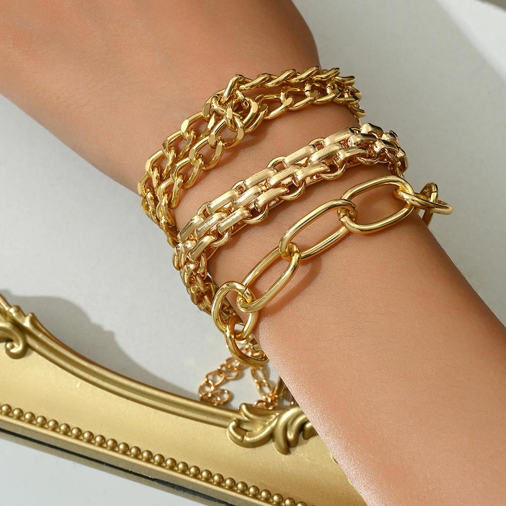 European and American multi-layer bracelets ins cold wind personalized design stacked metal bracelets women's tide hip-hop jewelry