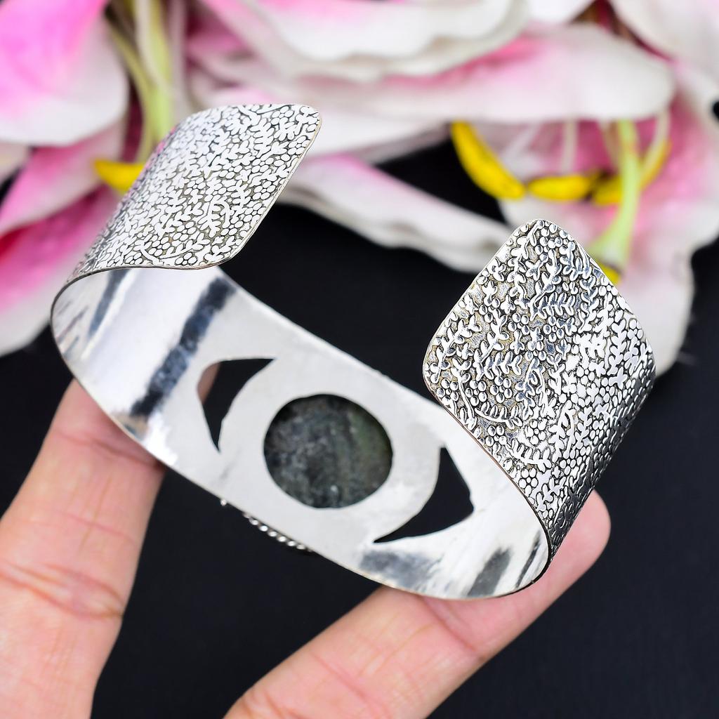 Labradorite Gemstone Handmade 925 Sterling Silver Cuff Bangle Adjustable KG-1863