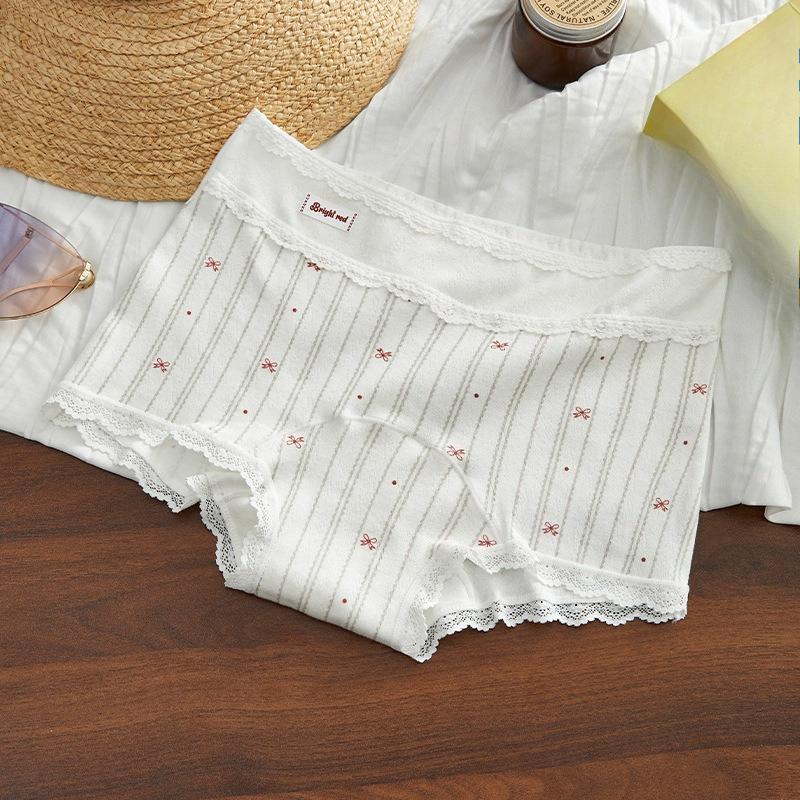 Damen Frühling und Herbst Vintage Spitze Rand Reine Baumwolle 10A Antibakteriell Erweiterte Reichweite Boxer Briefs