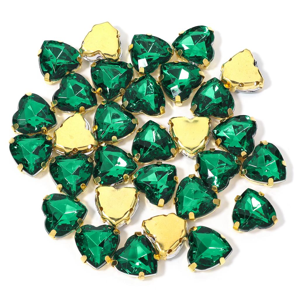 30pcs/lot 10/12mm Heart Shape Acrylic Sew On Rhinestones Stainless Steel Golden Claw Beads For DIY Clothes Jewelry Decoration