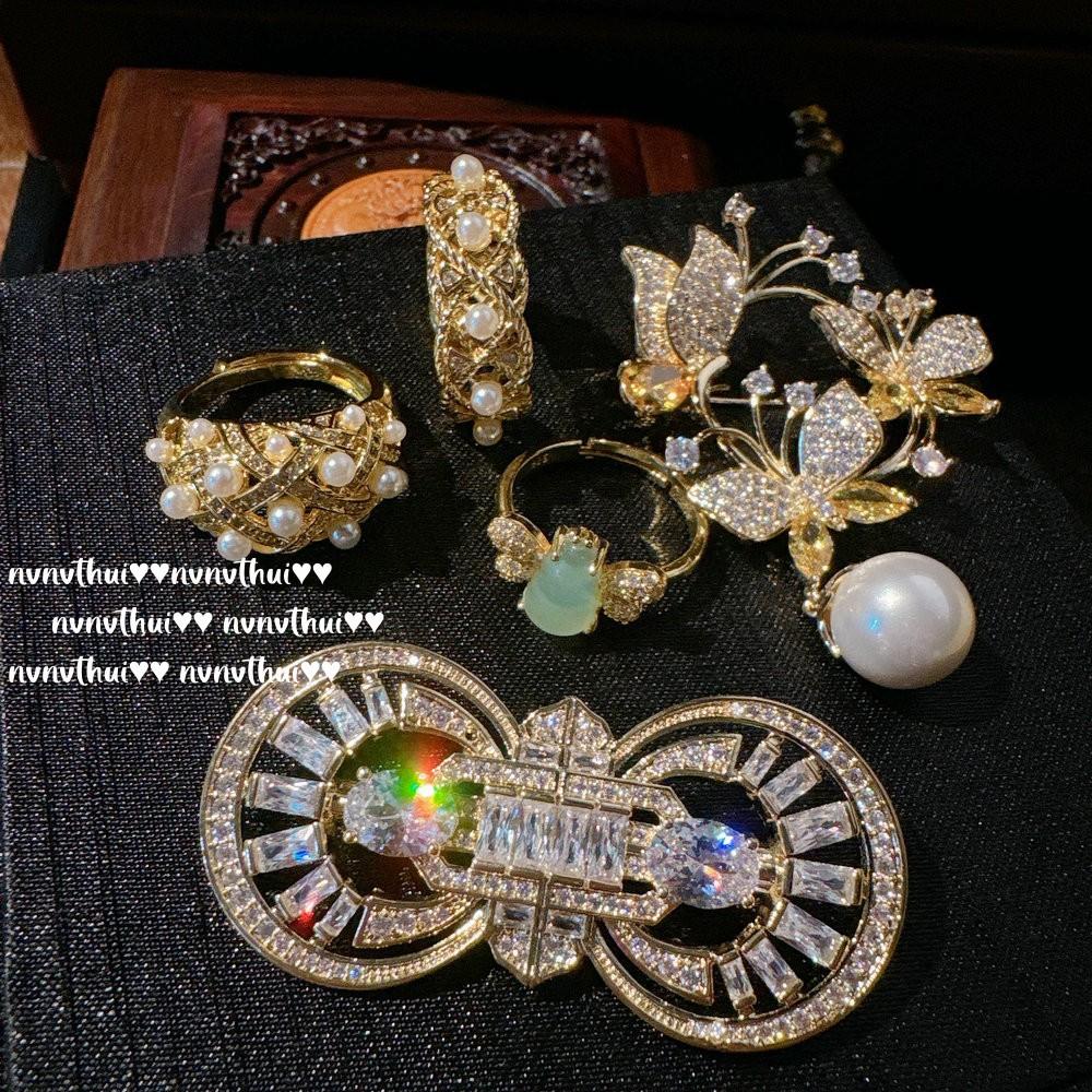 Beehive Jewel Brooch, Antique, 18K Gold Plated, Curved Brushed Pearl Ring, Combination