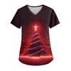Women's V-neck Christmas Print Short-sleeved Pocket Side Slit Uniform Top