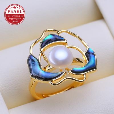 Natural Freshwater Big Pearl Rings for Women Luxury Wedding Ring,Suitable Gifts for Birthdays, Mother's Day and Other Holidays
