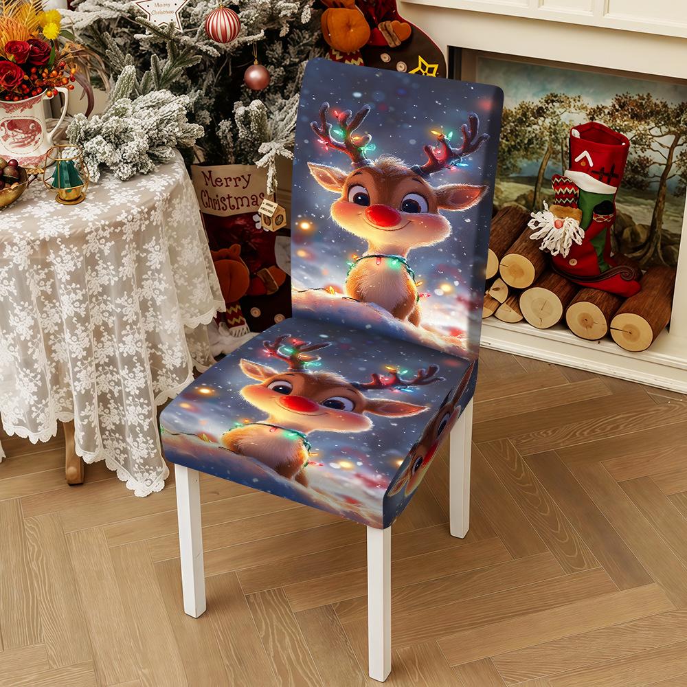 Festive Christmas Stretch Chair Cover - Dustproof Print Decoration