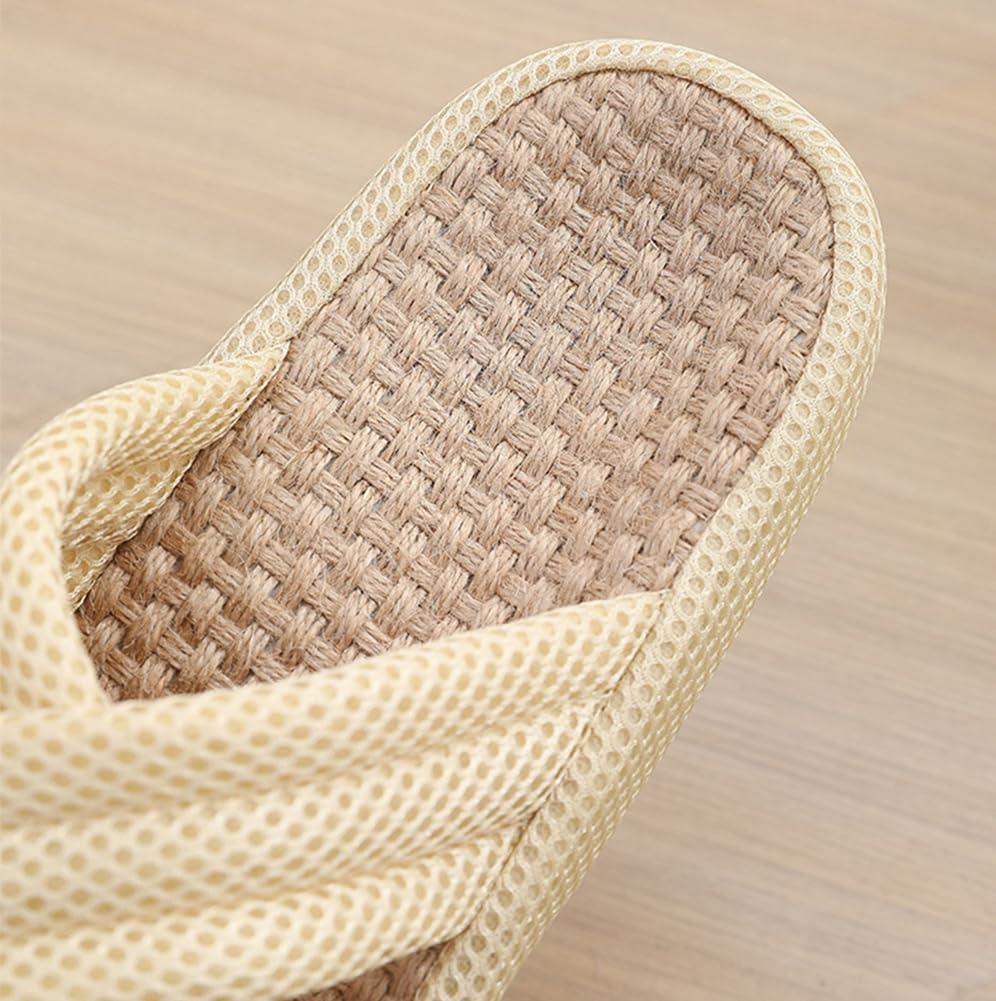 [Euyqs] Mesh Fabric Cross-Strap Slippers, Indoor Use, Quiet, Non-Slip, Unisex (Light Yellow, Adult, Size M, Alphabet, Japanese Shoe Sizes Available)