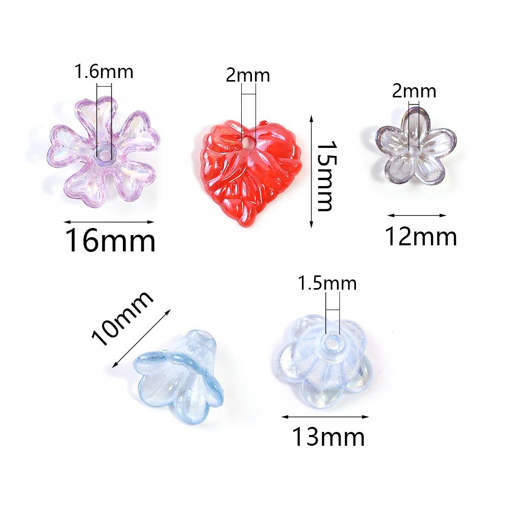 100pcs/lot Colorful Acrylic Beads Flower Leaf Beads Caps Loose Spacer Beads For Jewelry Making DIY Bracelet Necklace Accessorie