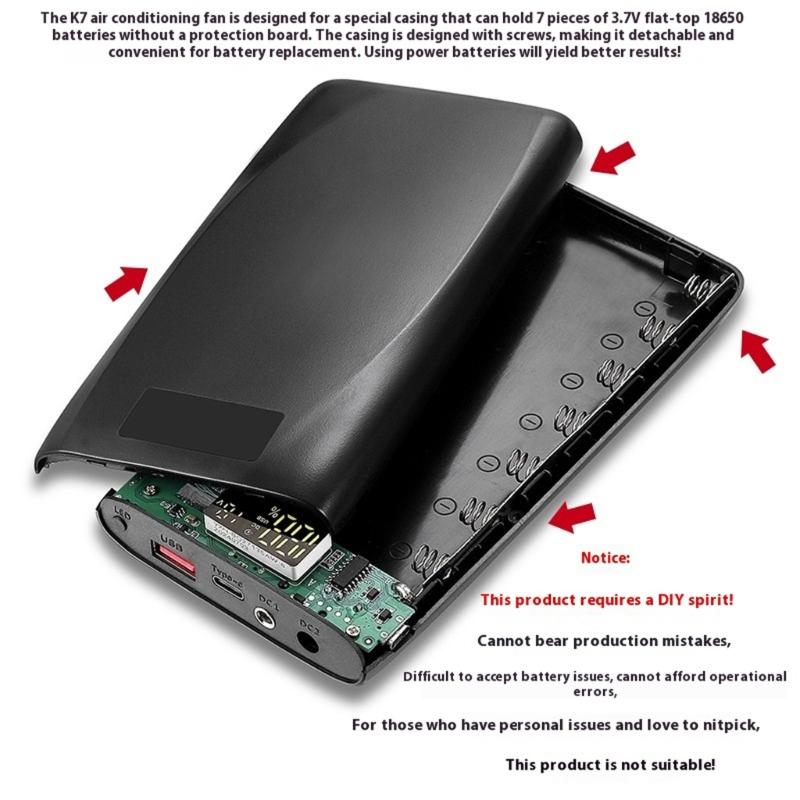 7Slot 18650 Battery Case Adjustable Voltage 7pcs 18650 Battery Holder Shell For Outdoor Camping Electronic Devices