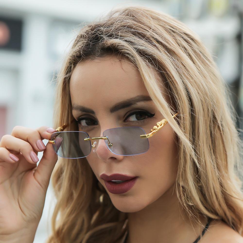 Cheetah Frameless Retro Square Sunglasses for Men & Women - Leopard Metal Design 2572