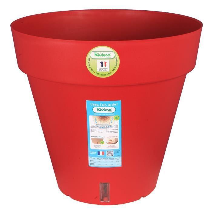Flower Pot - RIVIERA - Loft with Water Reservoir - Round - Ø 49 X H 45 Cm - 50L - Red