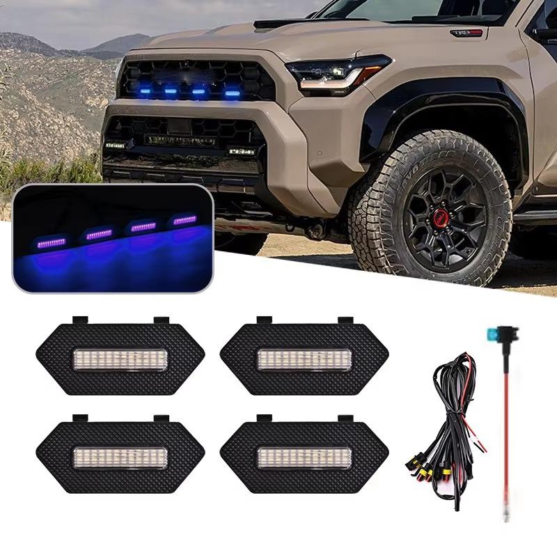 

4 LED Car Front LED Grill Light Eagle Eye Daytime Running Off Road Central Grille Lighting for 2025 Toyota 4Runner TRD/ TRD PRO White shell blue різнокольоровий