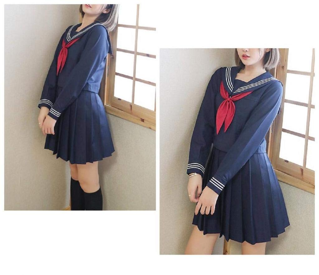 Aculldo Sailor Navy Long Short Long Cosplay Three White Open Authentic Perfect for Cultural School School Uniform Size Uniform, Blue, Sleeves,