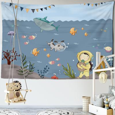 Cartoon Shark Turtle Tapestry Wall Hanging Kawaii Hippie Tapiz Art Mysterious Cute Illustration Children's Room Decor