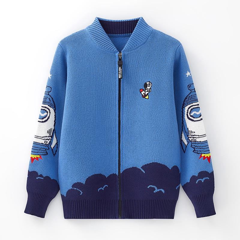 Boys' & Girls' Zip-Up Baseball Jacket, Fleece-Lined Knitted Cardigan for Kids, Spring/Autumn Style