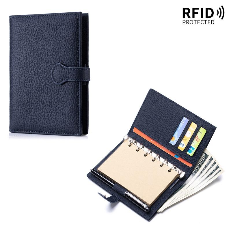 New Leather Multifunctional Passport Bag A7 Loose-leaf Handbook Notepad Removable First Layer Cowhide RFID Wallet