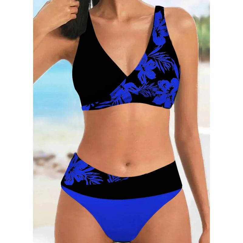 Kadın Yüzme Mayosu Halter Mayo İki Parça Mayo Çiçekli Çiçekli Kaju Baskılı Tankini Üst Boyshorts Yüzme S-5XL