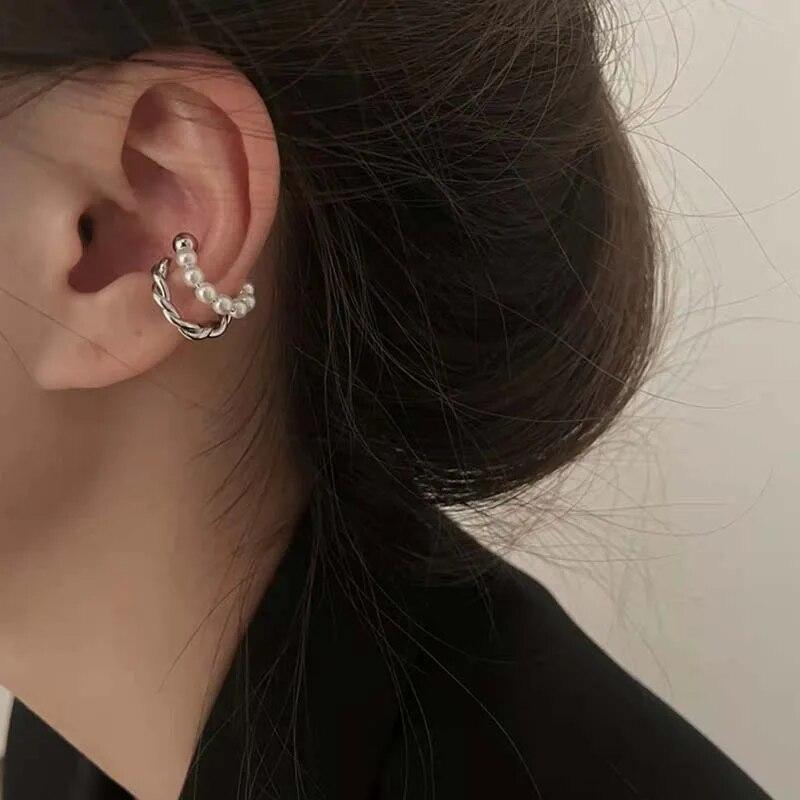 Fashion Zircon Double-layer Ear Cuff No Piercing Earring 2023 Trendy Punk Unique Metal Geometric Ear Clip for Women Jewelry