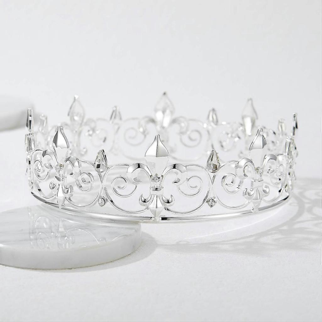 2024  Royal King Crown for Men - Metal Prince Crowns and Tiaras, Full Round Birthday Party Hats