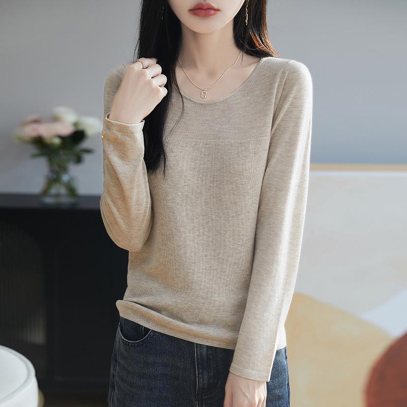 Women's Fine Wool Slimming Crew Neck Long Sleeve Knit Pullover Sweater