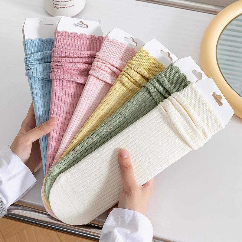 Lace Socks Children'S Stacking Socks Thickened Warm Wool Socks Solid Color Retro Sweat-Absorbing And Deodorant Medium Tube Socks