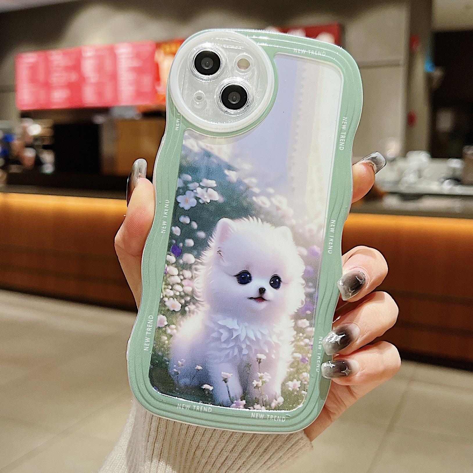 

Силіконовий чохол Transparent Wave Edge Painted для Xiaomi Redmi Note 12 11 10 Samsung A54 A24 A14 iPhone 14 15 13 Funda White Cat Puppy Soft TPU Cover Xiaomi Redmi Y2/S2