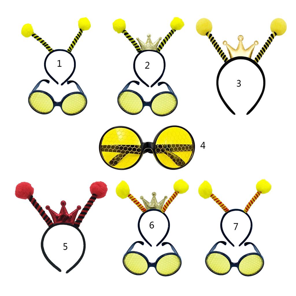 1set Novelty Cartoon Bee Shape Hair Hoop Cosplay Bee Shape Sunglasses Party Headwear for Teenagers Adult