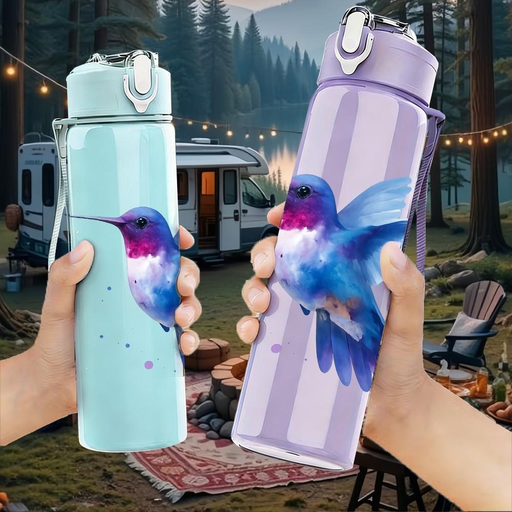 1PC Vibrant Hummingbird Illustration 750ml Color Plastic Sports Water Bottle Leakproof Flip Straw Lid Suitable for Sports Office Home Use