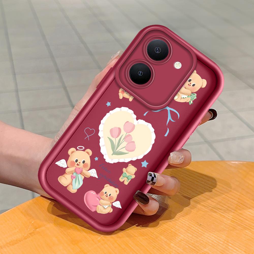 

Мягкий силиконовый квадратный чехол с рисунком лестницы для телефона, полное покрытие, противоударный защитный резиновый чехол для камеры для Vivo Vivo Y32 темно-красного