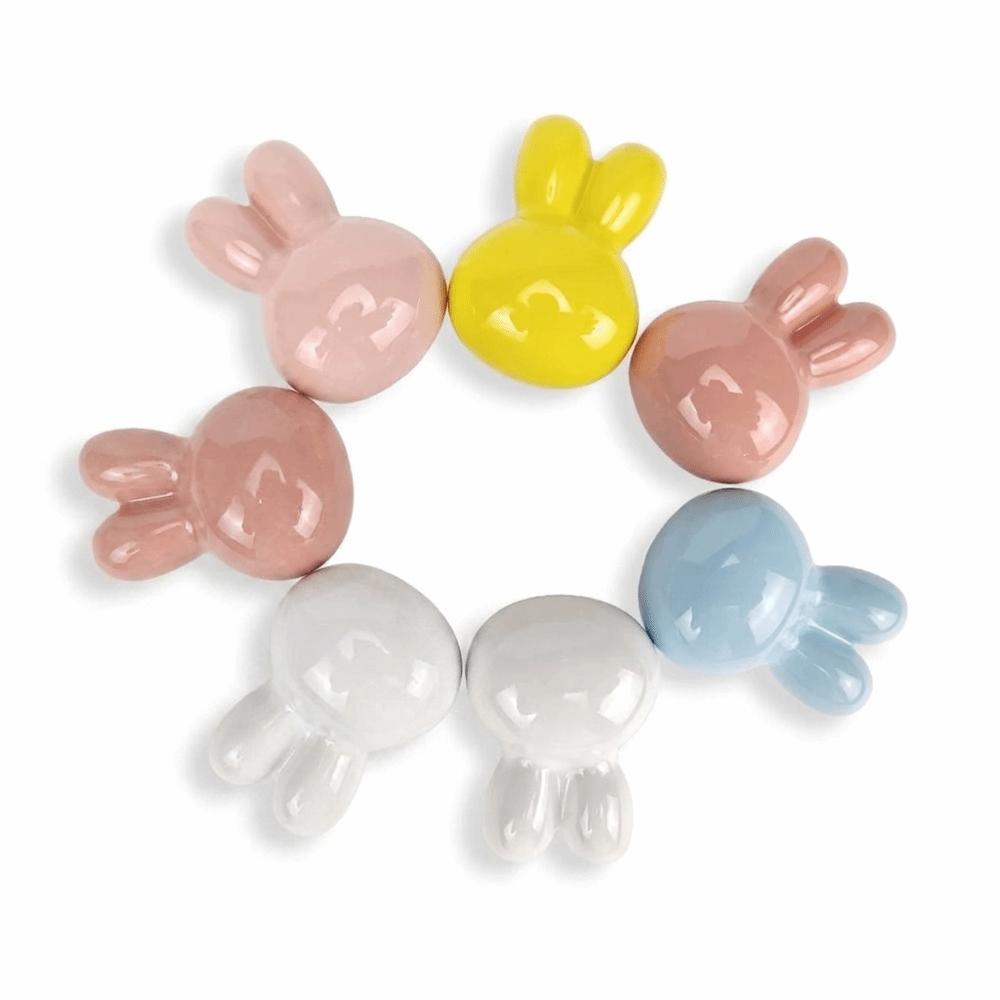Rounded Soft Edges Ceramic Drawer Knobs Single Hole Cabinet Knobs Playful Rabbit Knobs Playroom