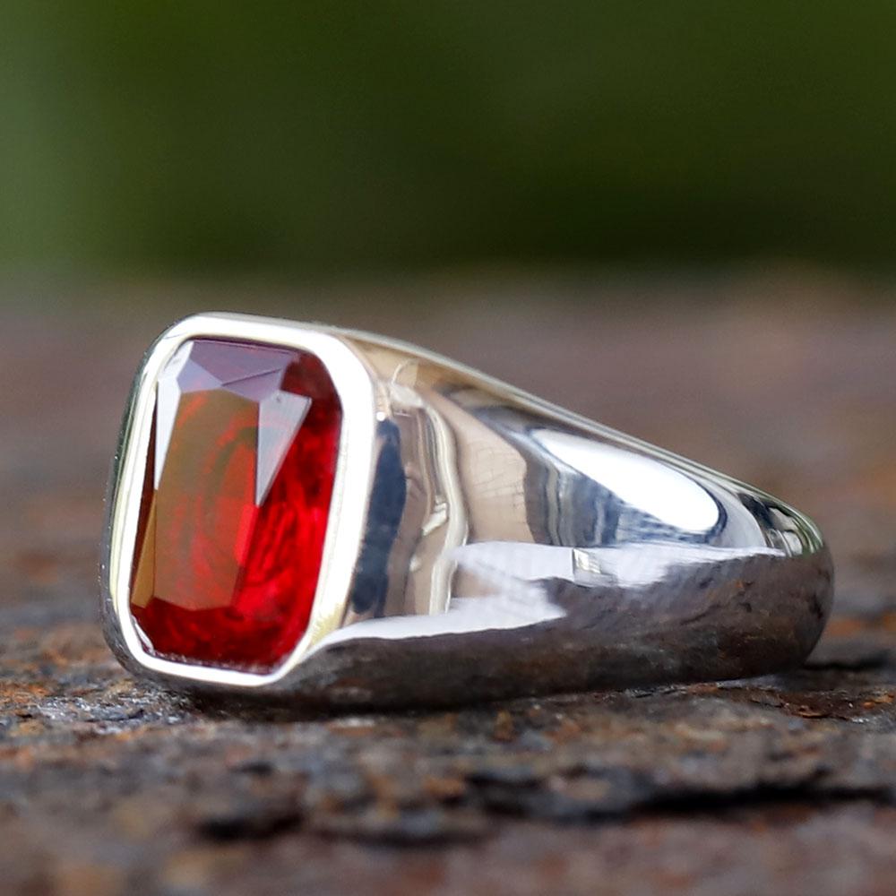 Stainless Steel  Turkey Stone Ring Geometric Red Zircon For Anniversary Party Wedding Men's Anels Totem Luxury Jewelry