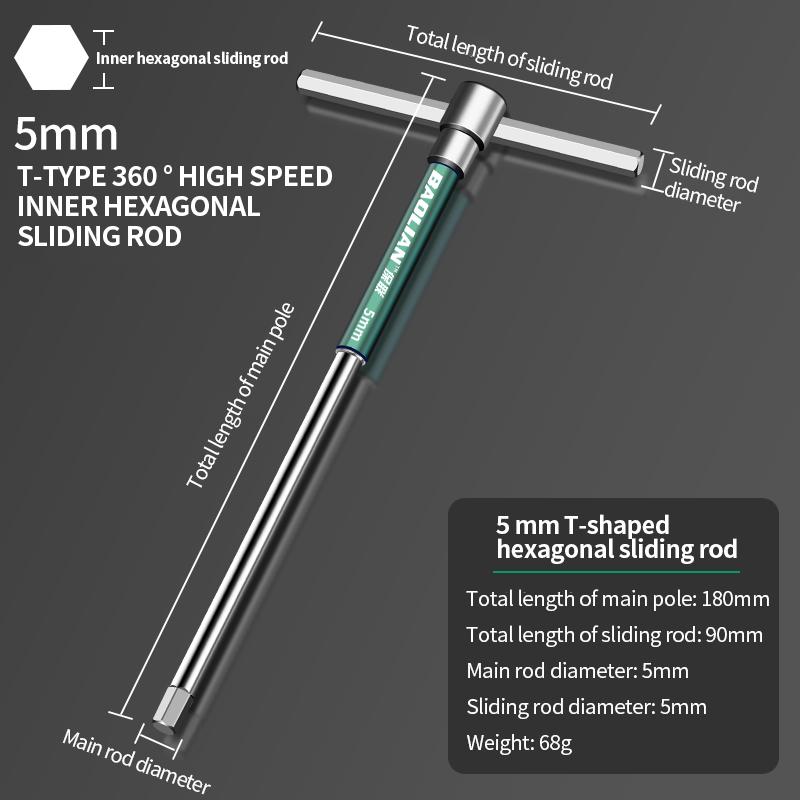 T/L 2.5/3/4/5/6/8/10mm Torx Screwdriver T Type Allen Hex Wrench Chrome Spanner T-shaped Hand Tool Extended T-Socket Wrench