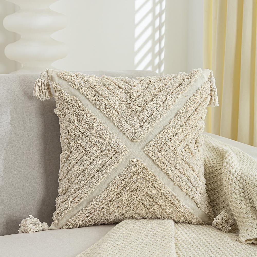 Bohemian Pillow Cushion Cover Geometry Embroidered Tassel Embroidery 45x45cm Pillowcase Living Room Sofa Home Decor